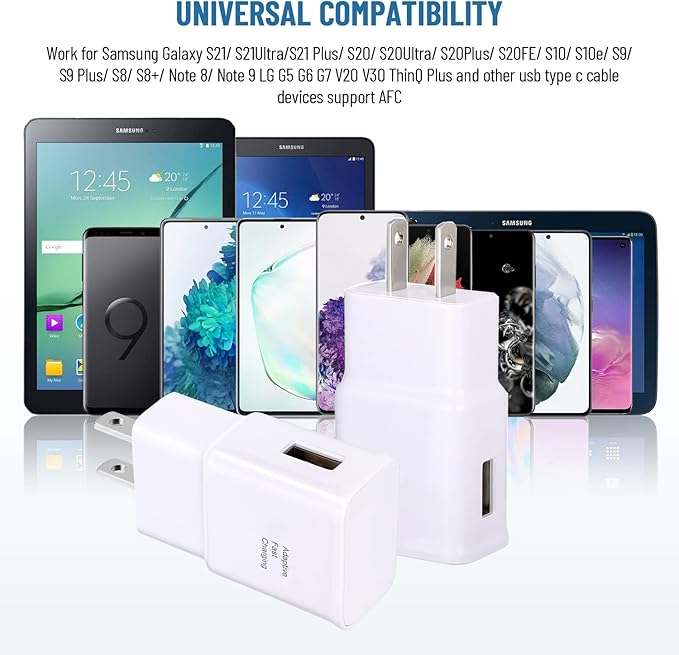 Fast Charger with USB Type C Cable 10ft for Samsung Galaxy S26/S25/S10/S10e/S10 Plus/S9/S9 Plus/S8/S8 Plus/A13/S23/A30/A31/A32/A50/A51/A52/A53/Note 20/Note 10/Note 9/Note 8/S20/S20+/S21/S21+/S22 Ultra