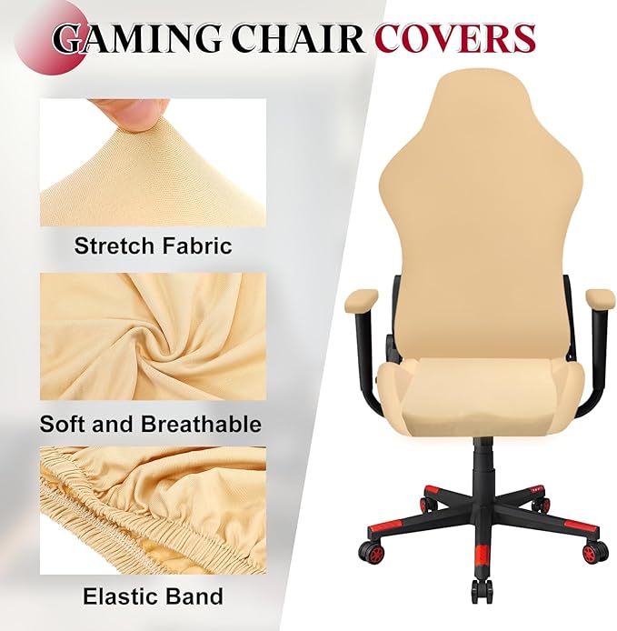 uxcell Gaming Chair Covers, Stretchable Office Computer Chair Slipcover with Armrest Covers, Elastic Seat Protector for Office Reclining Racing Game Chair, Beige