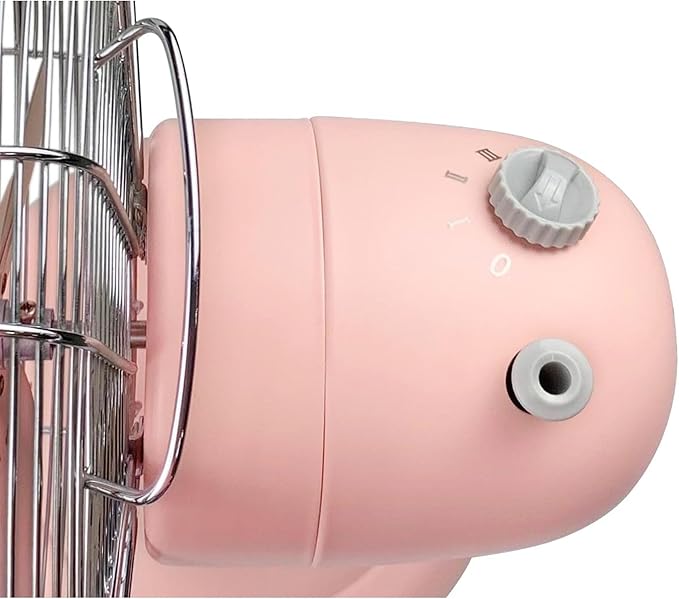 Good Housekeeping 92606 All-Metal 12" Retro Desk Office Table Fan with Wide Oscillation, 3-Speed Settings & Carrying Handle, Pink