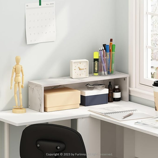 Furinno Classic Desk Organizers and Accessories, 23-Inch Desk Organizer, Desktop Organizer, for Office Supplier, Office Desk Accessories, Marble White