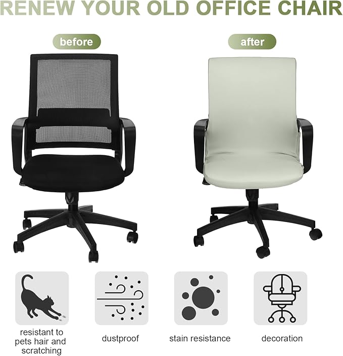 Tallew Office Chair Cover Stretchable Computer Universal Chair Seat Covers Removable Desk Chairs Slipcovers Washable Office Cushion Backrest for Rotating(Green)