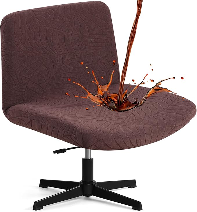 Fuloon Criss Cross Chair Cover, Waterproof, Stretchable, Solid Jacquard, Suited for Armless/Office/Desk/Mid Back Wide Seat/Computer/Task/Vanity/Accent Chair (Leaves -Shaped Jacquard, Brown)