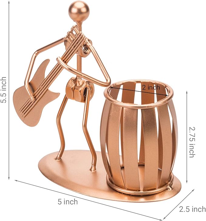 MyGift Pen Holder for Desk, Decorative Pencil Cup with Guitar Design, Accessories & Decor for Men, Gunmetal Gray Metal Desk