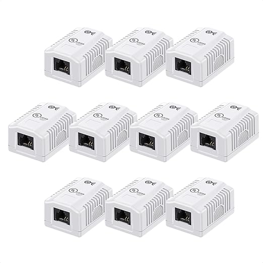 Cable Matters UL Listed Cat6 10-Pack RJ45 Surface Mount Box - 1 Port in White (Cat6 Ethernet Mount Box)