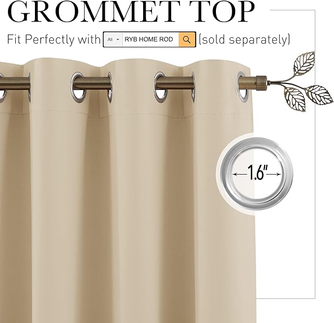 RYB HOME Wall Divider Curtain for Living Room, Noise Reduction Privacy Curtain with Anti-Rust Grommet Top Blackout Curtain for Bedroom/Kids Room, 7 ft Tall x 8.3 ft Wide, Cream Beige, 1 Pack