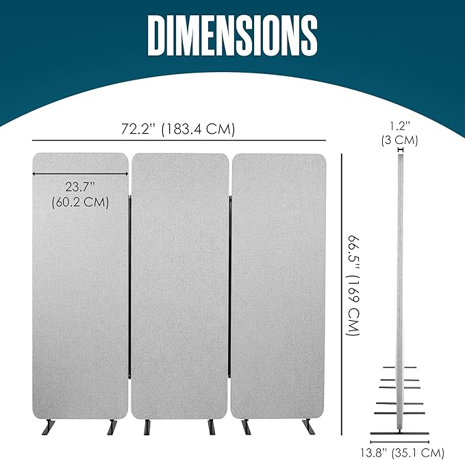 Houseables Partition Wall, Soundproof Room Dividers, Office Partitions, Sound Proof Dividers, Office Privacy Panel, Acoustic Privacy Panels, Noise Dampening Walls, Separator, Grey, 3PC, 72x67