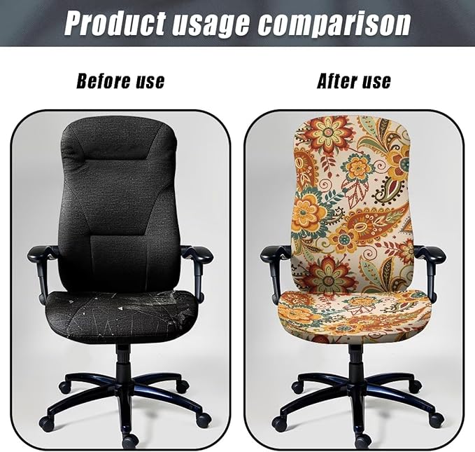 Talayituse Paisley Flower Print Office Chair Covers, Stretch Computer Chair Cover, Universal Boss Chair Covers Modern Simplism Style High Back Chair Slipcover, Small