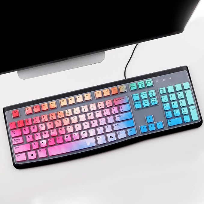 Keyboard Cover for Logitech K120 & MK120 Ergonomic Desktop USB Keyboard Ultra Thin US Layout Protective Skin-Colorful
