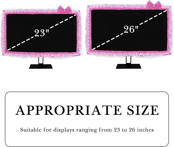2 Pack Cute Computer Monitor Cover, 23''-26'' Elastic Monitor Dust Cover with Bow Knot, Lovely Monitor Accessories Screen Monitor Decoration for Tablet (Red)