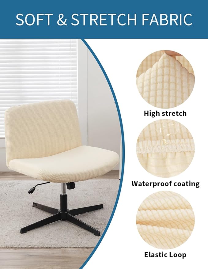 LavishCover Armless Chair Cover Office Desk Chair Cover, Waterproof and Elastic Criss Cross Chair Cover, Exquisite Vanity Chair Cover, Mid Back Wide Seat Accent Chair Covers(Cream,Corn,Just the Cover)