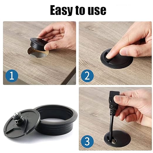 TuTuYa 8PCS Desk Grommet 2 Inch, Desk Hole Cover 2 Inch (50 mm) Black with Hole Saw, Cable Pass Through, Ideal Solution for Office and Home Table Cable (Black, 2 Inch_50 mm)