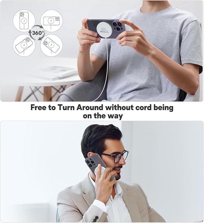 Magnetic Wireless Charger 15W Charger-Fast Charging Pad Compatible with iPhone16/15/14/13/12 Serie & Airpod 2 3 Pro-LED Pad with Dual Charging Ports Original Replacement 2 Pack White