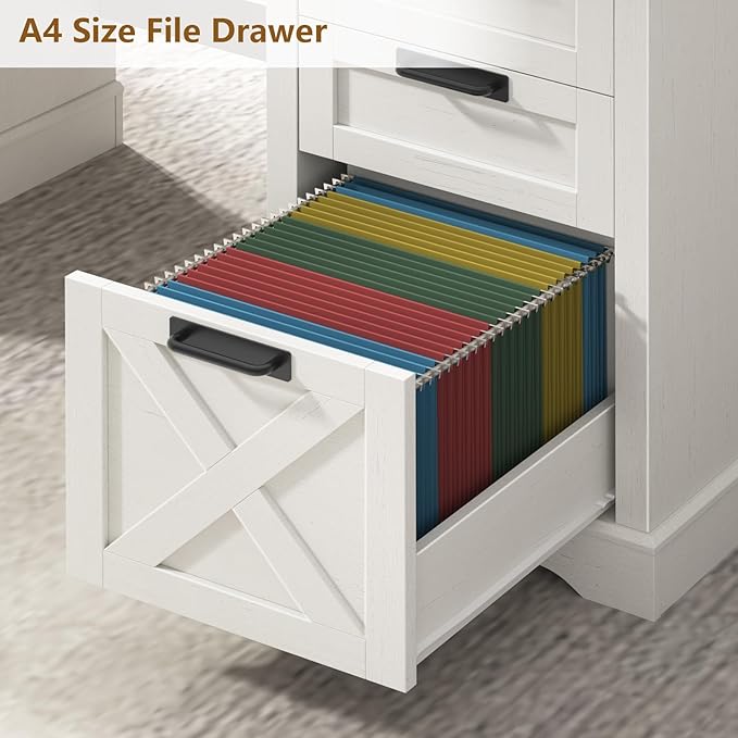 60" Farmhouse Executive Desk with 8 Drawers, Wood Computer Desk with Keyboard Tray and Charging Station, Home Office Desk Writing with File Drawer Fits A4 Size for Work and Study, White and Black