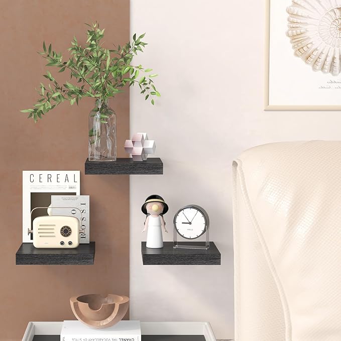 Fixwal Floating Shelves for Wall, 8 Inch Small Black Shelves Wall Mounted Shelf for Bathroom, Living Room, Bedroom, Kitchen Decor (Set of 3, 8x8)
