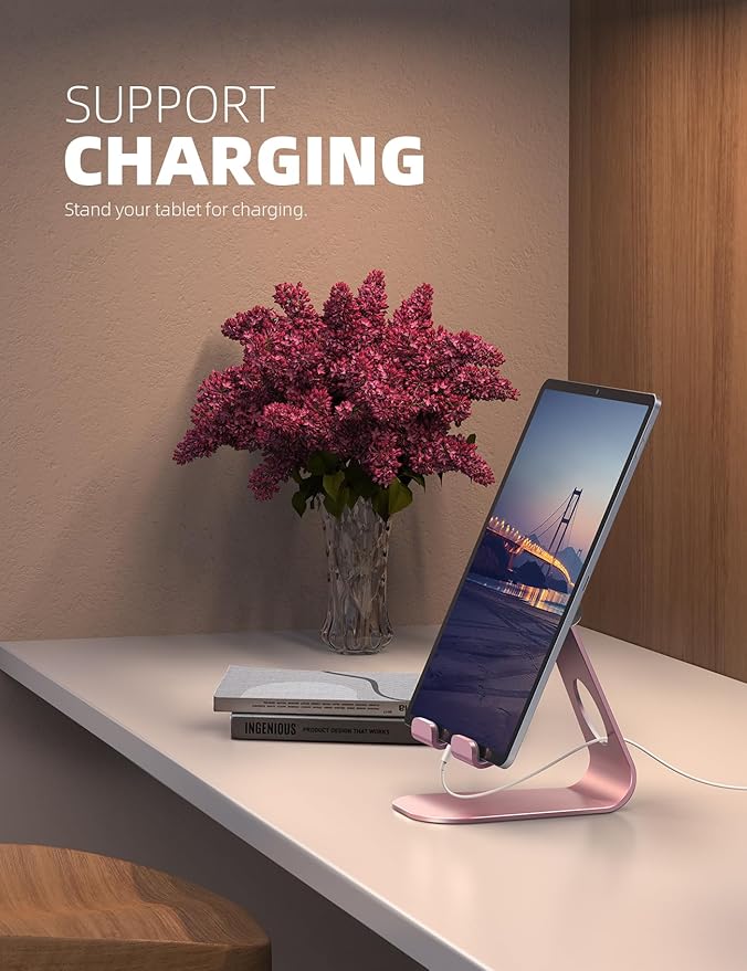 Lamicall Tablet Stand Adjustable, Tablet Stand : Desktop Stand Holder Gifts Compatible with Tablet Such as iPad 2018 Pro 9.7, 10.5, Air Mini 4 3 2, Kindle, Nexus, Tab, E-Reader (4-13'') - Rose Gold
