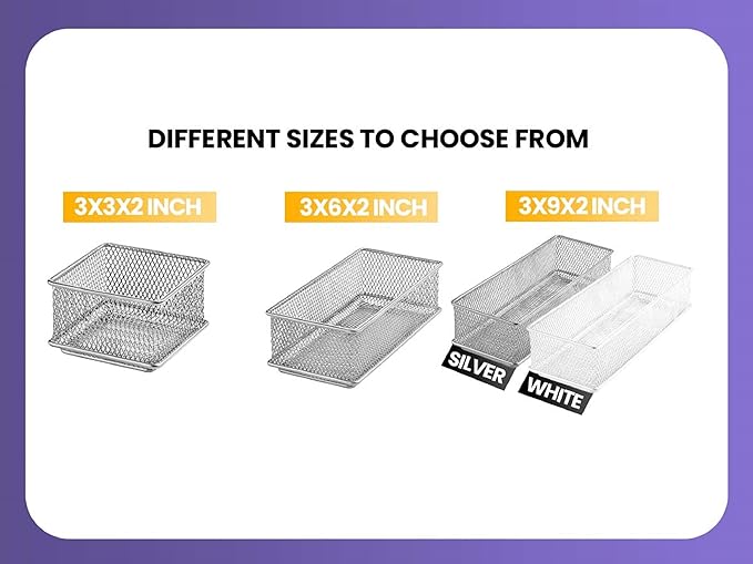 YBM HOME Silver Mesh Drawer Organizer and Storage for Kitchen Drawers, Serves as School Supply Holder, Office Desktop Organizer Basket, Makeup and Craft Supplies Organization, (12 Pack, 8x12x2 Inch)