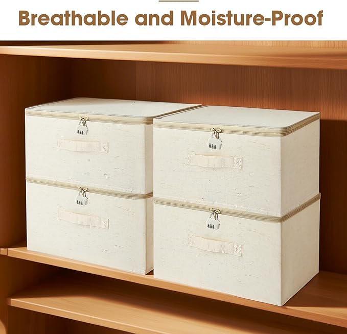 Lockable Bag Storage Organizer, Lockable Storage Box, Organizer Bag Bins Case, Foldable Fabric Box with Handles, Storage Box with Lid for Clothes, Clothes Storage (16 x 12 x 8 inches)