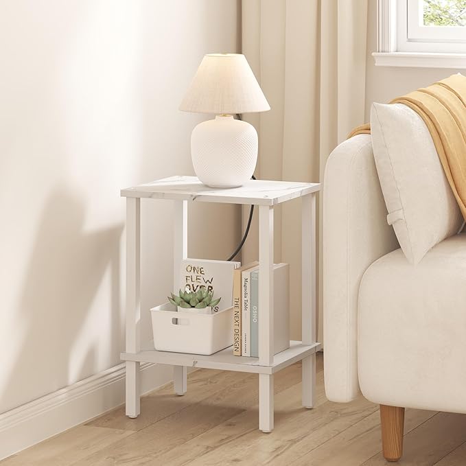 TUTOTAK End Table, Side Table, Nightstand, 2-Tier Storage Shelf, Sofa Side Table for Small Space, Living Room, Bed Room TB01BMW034