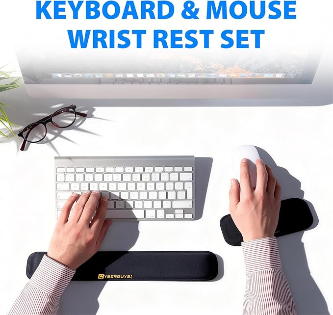 Cyberguys! Ergonomic Keyboard Wrist Rest and Mouse Pad Set, Silicone Gel Wrist Support with Non-Slip PU Base, Soft Lycra Desk Accessories for Office, Gaming & Laptop
