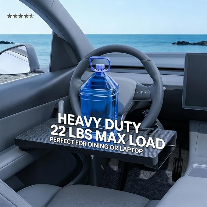 2 in 1 Car Steering Wheel Desk & Seat Gap Organizer, 360° Rotating Clamp & Extendable Arm, Universal Fit for Most Cars, Steering Wheel Tray Table,Car Desk for Laptop,Car Seat Gap Filler Organizer