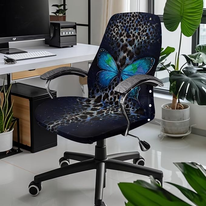 Talayituse Butterfly Leopard Print Office Chair Covers, Stretch Computer Chair Cover, Universal Boss Chair Covers Modern Simplism Style High Back Chair Slipcover, Small