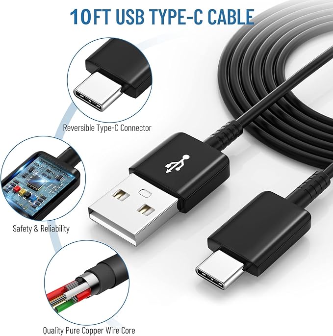 Phone Charger Android,Samsung Charger Type C Fast Charging Block with 10Ft USB Type C Cable for Samsung Galaxy S26/S25/S10/S9/S8/S22/S22 Ultra/S22+/S21/S21Ultra/S21+/S20/S20+/S20 Ultra/Note 8 9 10 20