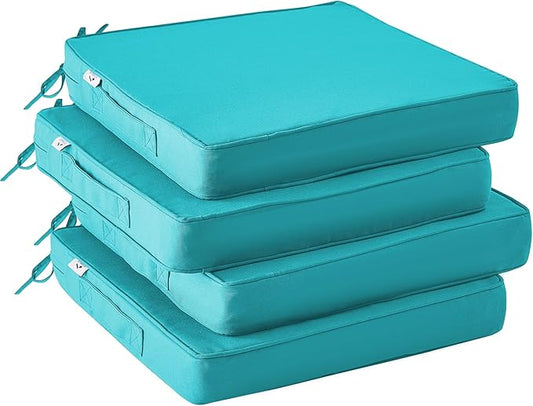 IPYNBAP Outdoor Chair Cushions Set of 4 -Waterproof Outdoor Seat Cushions for Patio Furniture, Patio Chair Cushion with Handle and Ties, Out Door Chair Pads,18.5x16x3-Square, Teal