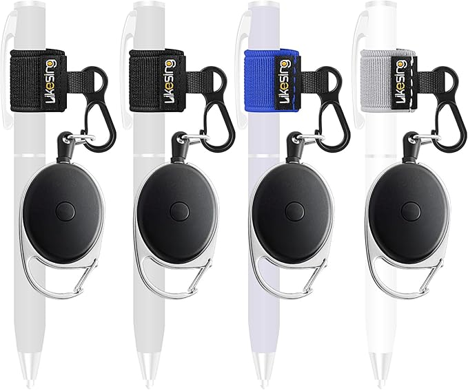 Likesing 4 Retractable Pencil Holder Set, 27.5" Anti-Lost Retractable Pen Holder with Clip, Elastic Reel Pen Leash for Nurses, Teachers, Waitres, Carpenters, Construction Workers(Dark-colored)