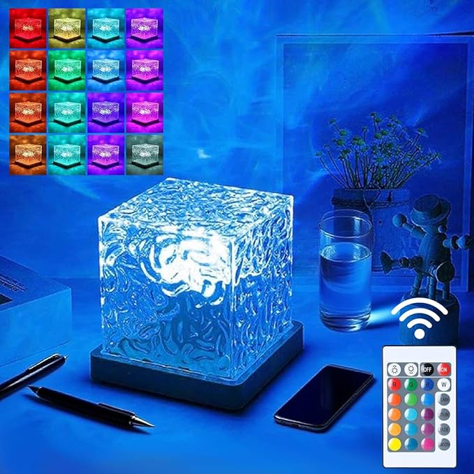 Northern Lights Ocean Wave Projector Light, Galaxy Light Projector, 16 Colors Gradual Rotating Flame Water Ripple Ambient Night Light Non-Wood for Bedroom, Room Decor, Kids Room (Plug-in)