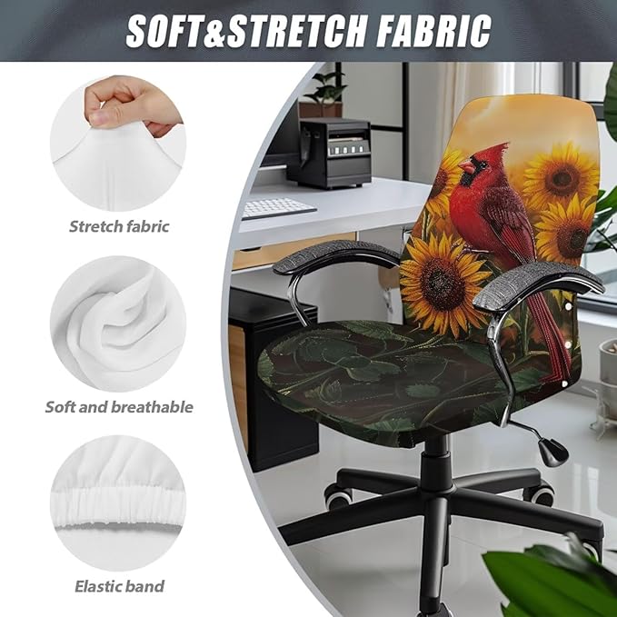 Talayituse Cardinal Sunflower Print Office Chair Covers, Stretch Computer Chair Cover, Universal Boss Chair Covers Modern Simplism Style High Back Chair Slipcover, Large