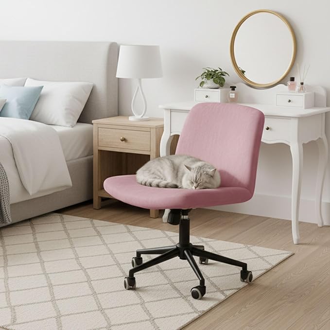 NICEEC Criss Cross Chair Cover Armless Office Dorm Desk Chair Covers Vanity Chair Covers Computer Mid Back Wide Seat Chair Without Arms Protector Spandex Stretch Slipcover Pink(No Chair Only Cover)