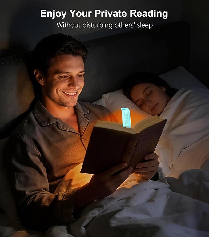 Gritin Book Light Rechargeable, Eye Caring 3-Color & 5-Brightness Clip on LED Reading Light for Books in Bed- Stepless Dimming, Long Lasting, Compact Size Flexible Book Lamp for Bookworms-Blue
