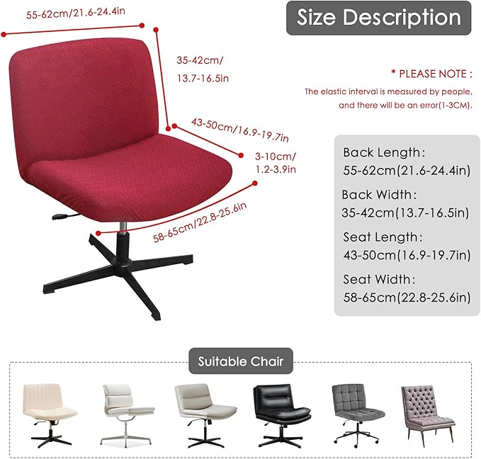 Waterproof Criss Cross Chair Cover Burgundy Stretch Jacquard 24Inch Wide Armless Desk Chair Slipcover 1 Piece Washable-T Shape Burgundy