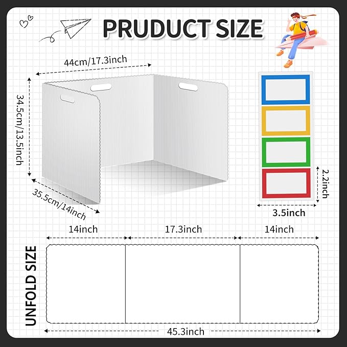 30 Pcs Desk Dividers for Students 14 × 17.5 × 14 Inch Plastic Durable and Waterproof Privacy Folders Shields Test Dividers with Classroom Privacy Boards for School Study Teacher Supplies (White)