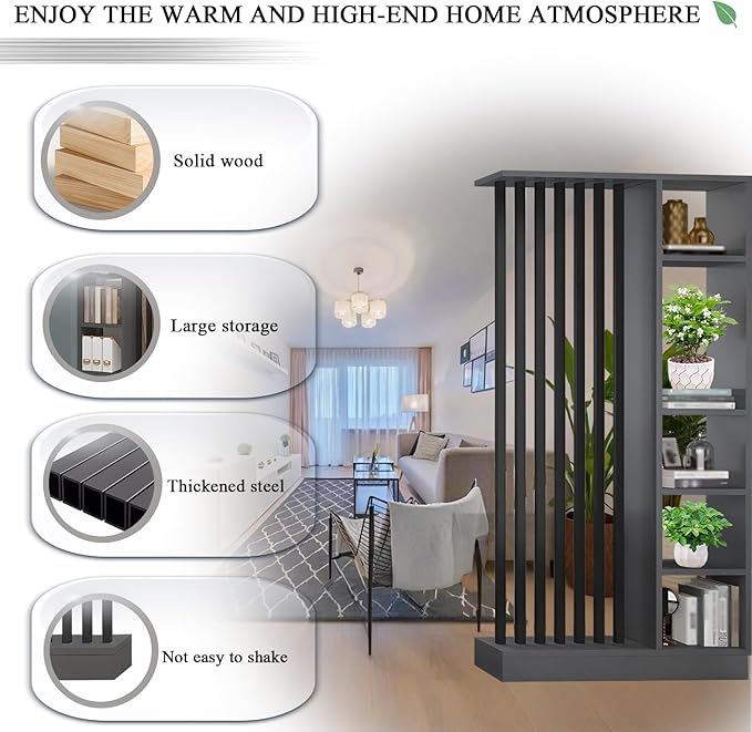 Room Divider with Shelves, Entrance Hall Partition Screen Column Floor to Ceiling - Freestanding Room Divider with Storage Shelf, Freestanding Decor for Bedroom (A Gray + Black, 39.4in / 100cm)