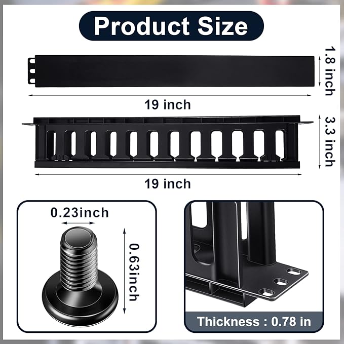 Leinuosen 4 Pcs 1U Rack Cable Management Sleeves Horizontal Mount Cable 12 Slot Management Clips Rack with Panel Cover 19 Inch for Wall Shelf Mount