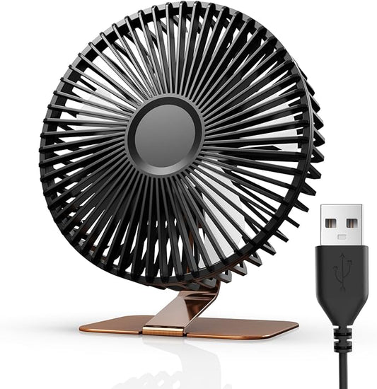 SLENPET 6 inch USB Small Desk Fan, 4 Speeds, Ultra-quiet, 90° Adjustment for Better Cooling, Portable Mini Powerful Desktop Table Fan, Mini Personal Fan for Home Office, Metal Base, Bronze