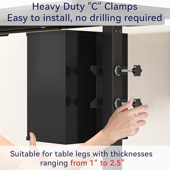 IBUYKE Under-Desk Storage Cabinet Adjustable Cabinet Fits with Standing Desks & Any Desk Legs Clamp-on Shelf for Office and Gaming Room for Elevating Your Workspace UTMZ012B