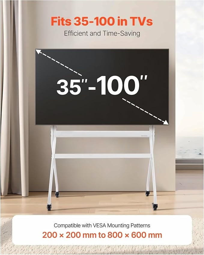 Rolling TV Stand with Wheels for 35-100 Inch TVs, Mobile TV Cart - Portable Monitor Stand, Max 198lbs, VESA 800x600mm