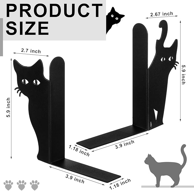 Geelin Peeping Cat Bookends Set of 2 Metal Book Ends for Shelves Bookshelf Home Office Desk Bookshelf Decor Gift for Cat Lovers and Reading Enthusiasts (Lovely Style)