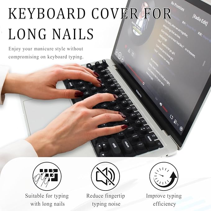 Keyboard Cover for Long Nails, Acrylic Gel Nails - Silicone Keyboard Protector Skin with Raised Keys for Typing and Gaming, Compatible with MacBook Pro/Air 13"/14"/15"/16" 2020-2025 (Black)