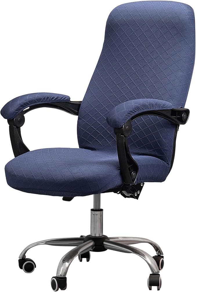 Melaluxe Office Chair Cover with Armrest Covers， Universal Stretch Desk Chair Cover, Computer Chair Slipcovers (Size: L) - Navy