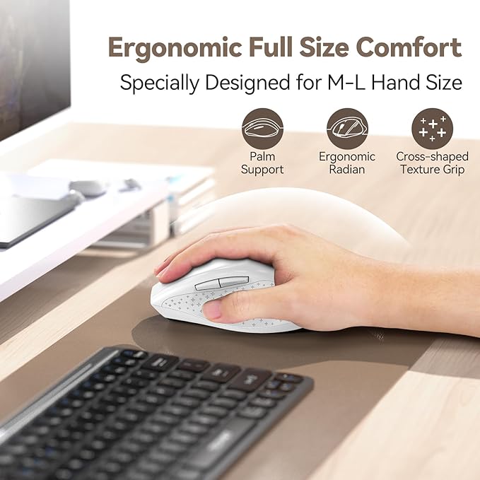 TECKNET Rechargeable Mouse with Jiggler, Plug & Play, 2.4G Connection with USB-C Adapter, Silent Mouse Quiet Click, 6400 DPI Ergonomic Mouse, Cordless Computer Mice for Laptop, Desktop, PC