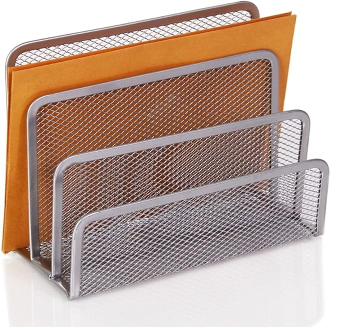 YBM Home Desk Mail Organizer for Office, 3-Slot Mesh Letter Sorter/Holder Black 2250-2 Pack of 2