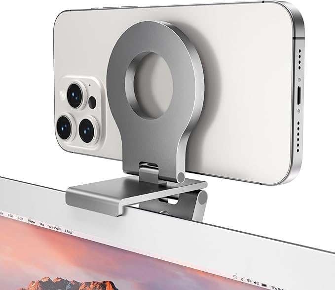 Itramax Continuity Camera Mount for Desktop Monitor,Magnetic Phone Holder for Webcam Compatible with iPhone 17 16 15 13 14 12,MagSafe,iOS 16 iMac & MacBook macOS 13 Ventura,Studio Display,TV,Silver