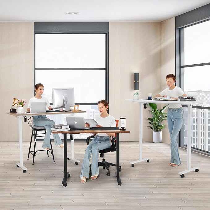 farexon Electric Standing Desk Adjustable Height, 71 x 28 Inch Sit Stand up Desk with Large Mouse Pad, Double Metal Hook,4 Wheels,4 Memory Preset Heights Home Office Computer Desk,Oak Grey