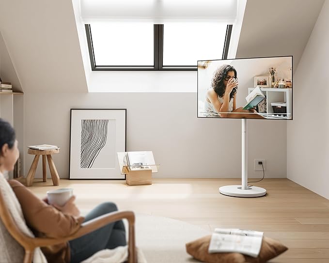 FITUEYES Design Mobile Rolling TV Cart for 32-65 Inches Television, Modern Corner TV Floor Stand on Wheels Fits Max VESA 400x400mm, V2 Portable Smart Television Cart, White, Master Series