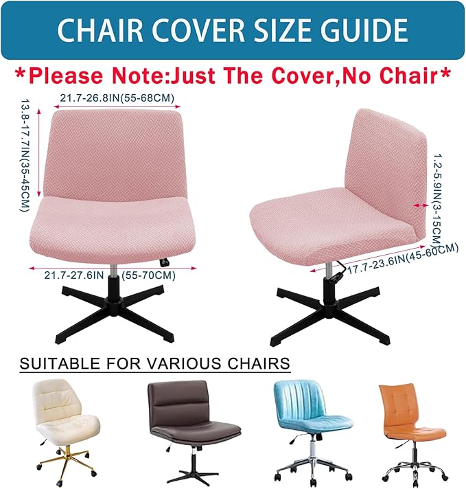 Vanity Chair Cover Criss Cross Chair Cover Waterproof and Elastic Armless Chair Slipcover Armless Chair Covers Office Chair Covers (Pink,Just The Cover,No Chair)