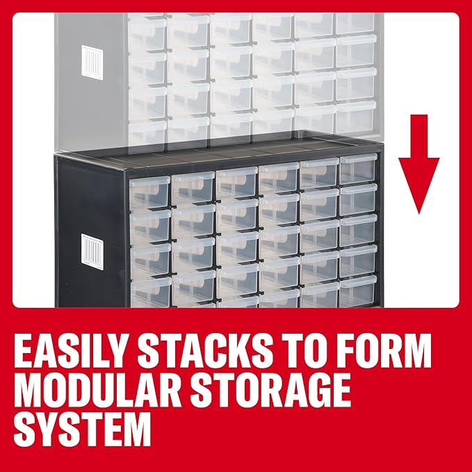 CRAFTSMAN Storage Organizer, 30 Small Drawer Modular Storage System, Easily Stackable, Plastic, Black, White (CMST40730)