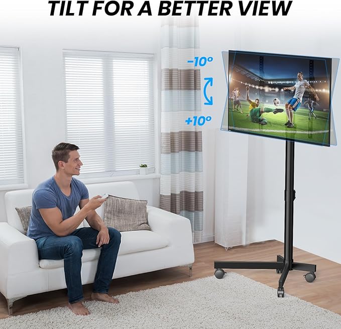 Mobile TV Cart Rolling TV Stand for 23-60 Inch LCD LED Flat Curved Screens up to 88 lbs - Height Adjustable Portable TV Stand on Wheels - Outdoor TV Stand Mount, Max VESA 400x400mm, Black